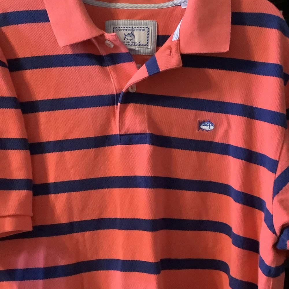 Southern Tide Vibrant‎ Coral and Navy Polo